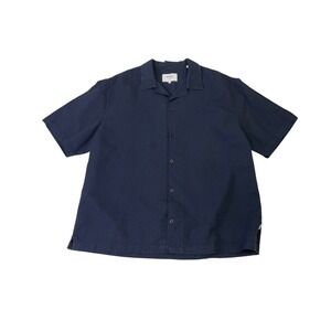 Wax London Short Sleeve Men's XL Navy Blue Didcot Seersucker Button Up